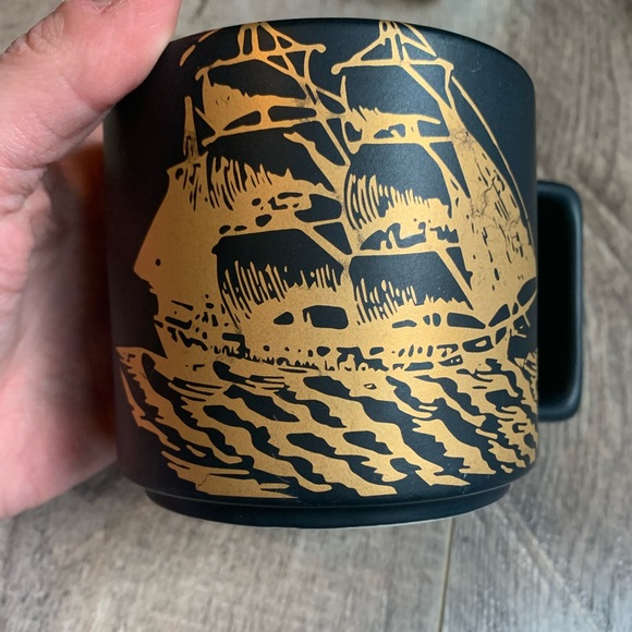Starbucks Coffee Mug Ship Schooner Matte Black Gold Aged Sumatra 14 oz 2016 - Picture 2 of 5